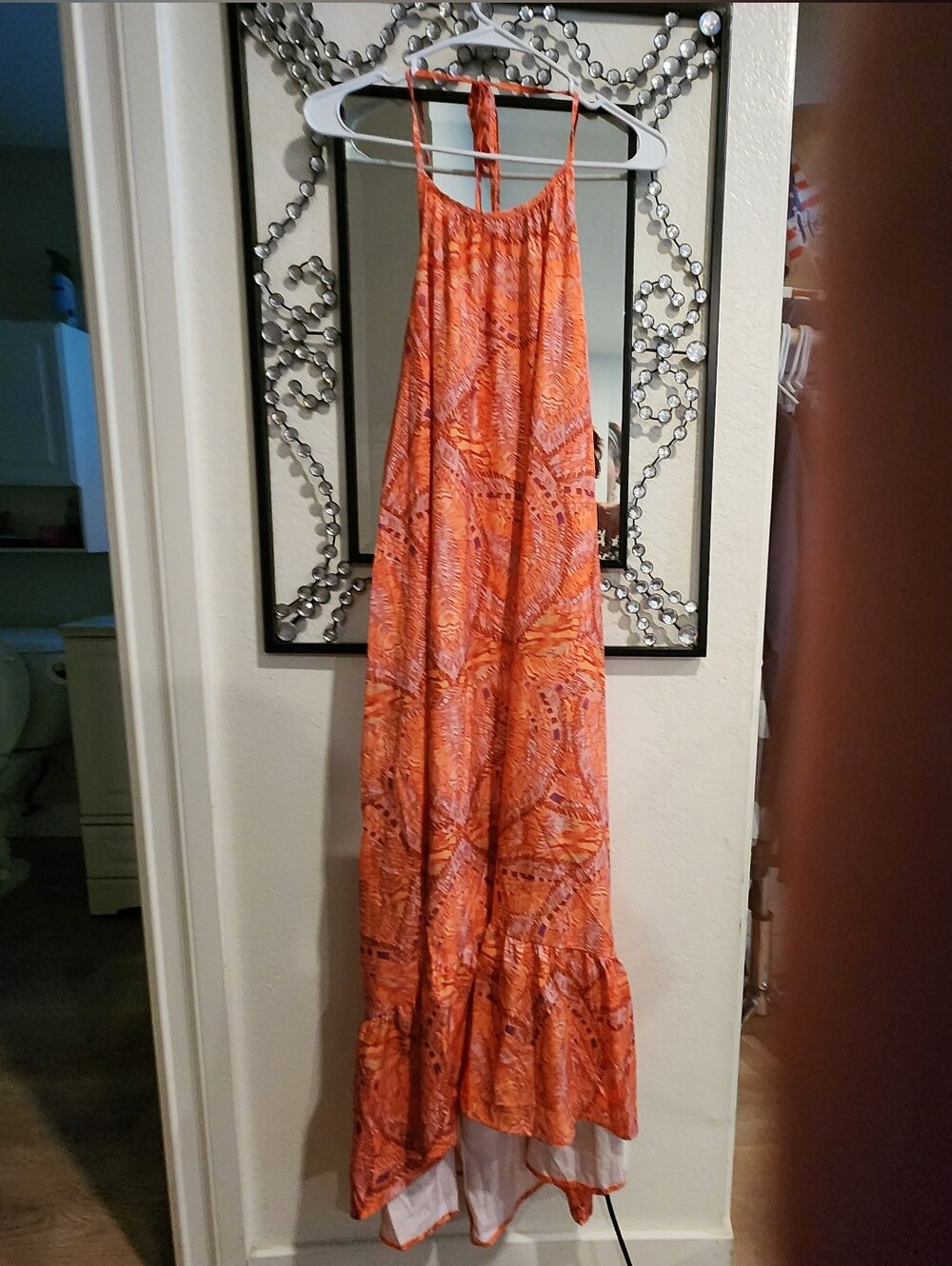 Orange Patterned Halter Dress Small Nwot